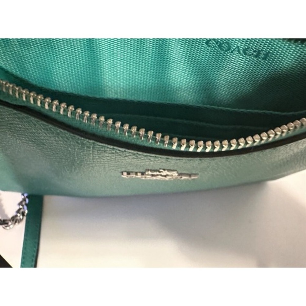 Coach Emerald Green Crossgrain Leather Crossbody Bag Chain Strap Messenger 40-14 - Picture 7 of 9